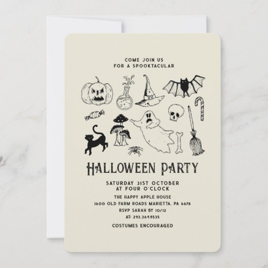 Halloween-Party Ghost Black Cat Bat Einladung (Vorderseite)