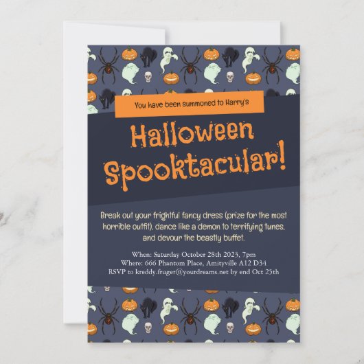 Halloween-Party Ghost Pumpkin & Spider Pixel Art Einladung (Vorderseite)