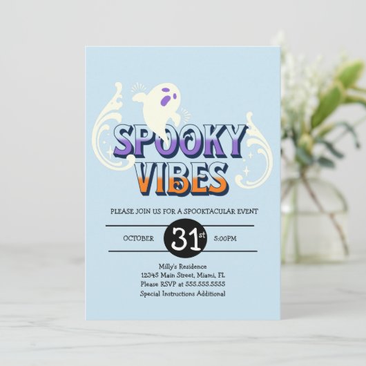 Halloween-Party Ghost Spooky Vibes Birthday Blue Einladung (Stehend Vorderseite)