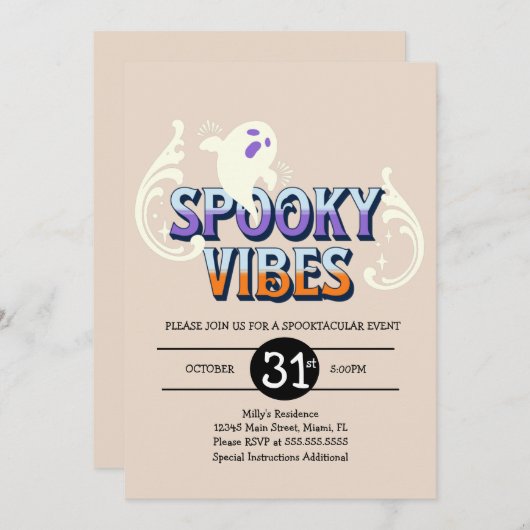Halloween-Party Ghost Spooky Vibes Birthday Einladung (Vorne/Hinten)