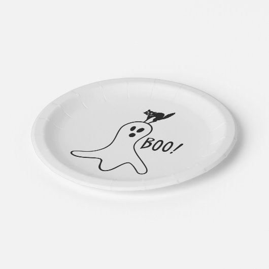 Halloween-Party Ghost und Black Cat Spooky Niedlic Pappteller (Schrägansicht)