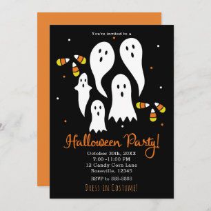 Halloween-Party Ghosts & Candy Mais Schwarzes Oran Einladung