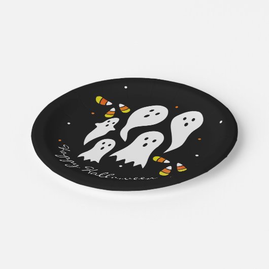 Halloween-Party Ghosts & Candy Mais Schwarzes Oran Pappteller (Schrägansicht)