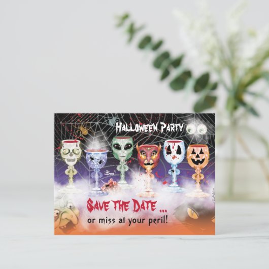 Halloween-Party, Ghoulish Einladungspostkarte (Stehend Vorderseite)