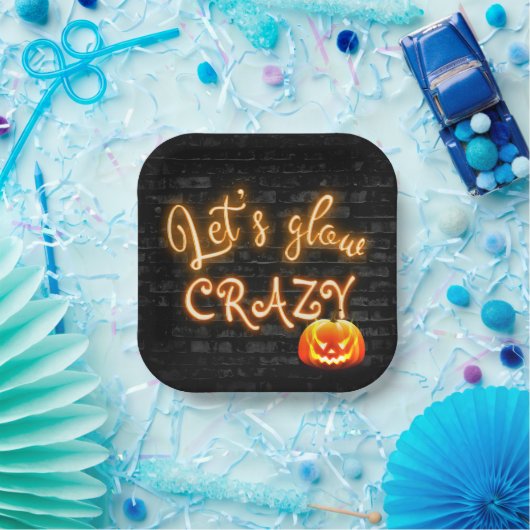 Halloween-Party Glow Sign mit Jack-o-Laterne Pappteller (Party)