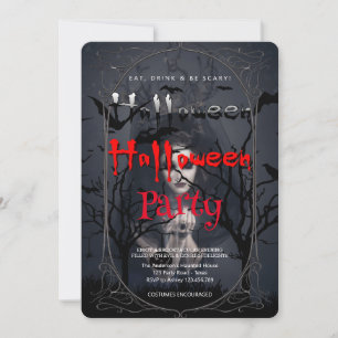 Halloween-Party Gothic-Hexe und Spukhaus Einladung