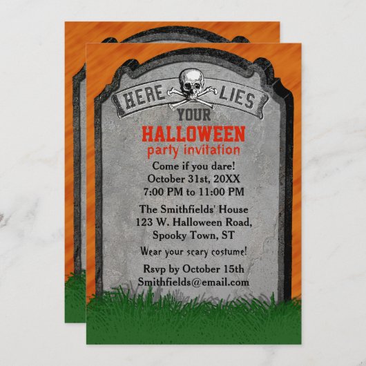 Halloween-Party| Grabstein Grabknochen Einladung (Vorne/Hinten)