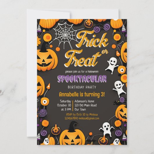 Halloween-Party-Groovy-Retro probieren oder behand Einladung (Vorderseite)