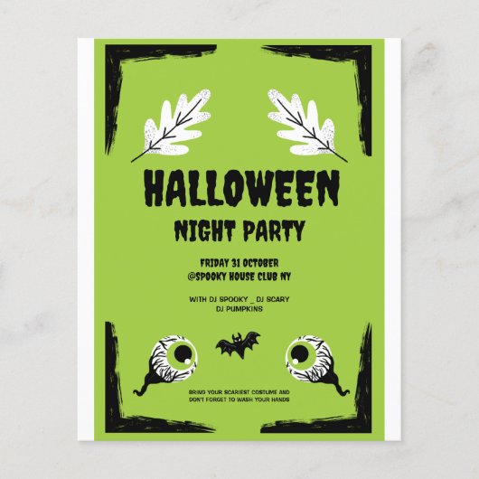 Halloween-Party, grün und schwarz, Halloween-Party Flyer (Vorne)