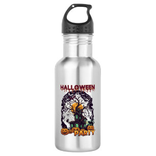 Halloween-Party Gruselhaus Baum Kürbisse Schwarz  Edelstahlflasche