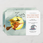 Halloween-Party Hexe auf Broomstick Vollmond Einladung (Vorne/Hinten)