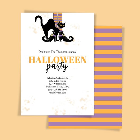 Halloween-Party Hexe Schwarze Katze Whimsical Einladung