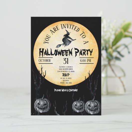Halloween-Party Hexe Spooky Pumpkins Black Einladung (Stehend Vorderseite)
