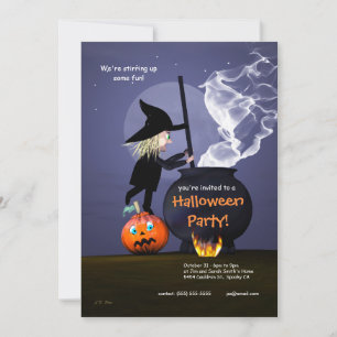 Halloween-Party Hexe und Cauldron Einladung