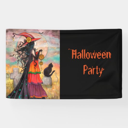 Halloween-Party Hexe und Katze Fantasy Art Banner (Horizontal)