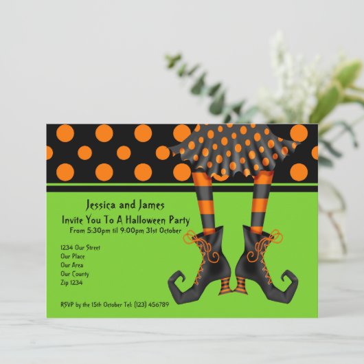 Halloween-Party Hexen Strumpf Einladung (Stehend Vorderseite)