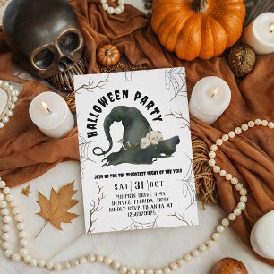 Halloween-Party-Hexenhut-Totenköpfe-Pilze Einladung