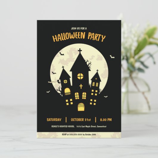 Halloween-Party House Black Einladung (Stehend Vorderseite)