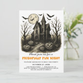 Halloween-Party im Spuk Schwarz-Weiß-Haus Einladung (Stehend Vorderseite)