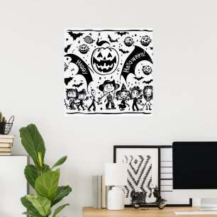 Halloween-Party in Schwarz und Weiß Poster