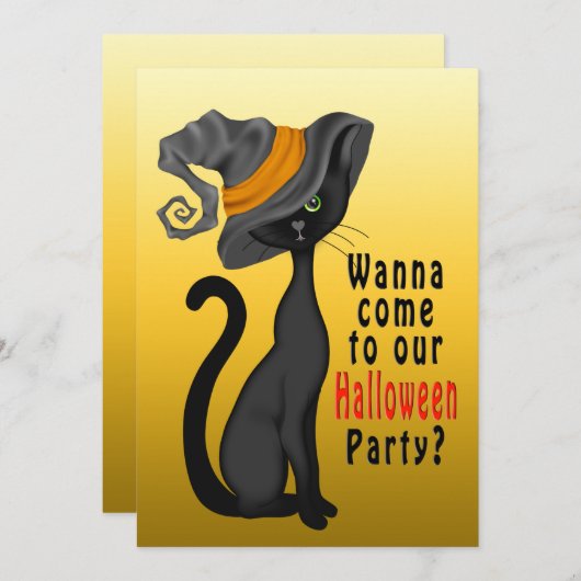 HALLOWEEN-PARTY INVITATION - SCHWARZE KATZE - NIED EINLADUNG (Vorne/Hinten)