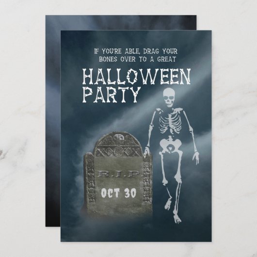 Halloween Party invitation Skeleton and Tombstone Einladung (Vorne/Hinten)