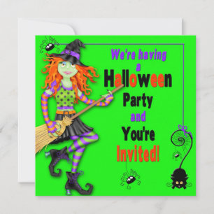 HALLOWEEN-PARTY INVITE - KINDER - WITCHES/SPIDERS EINLADUNG