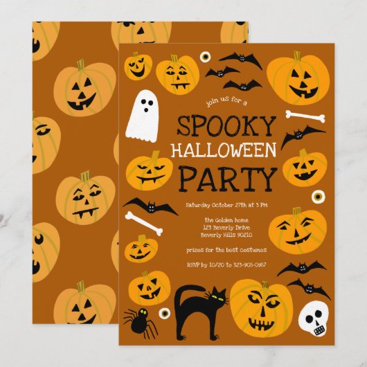 HALLOWEEN-PARTY Jack-o-Signalleuchten Niedlich Einladung (Vorne/Hinten)