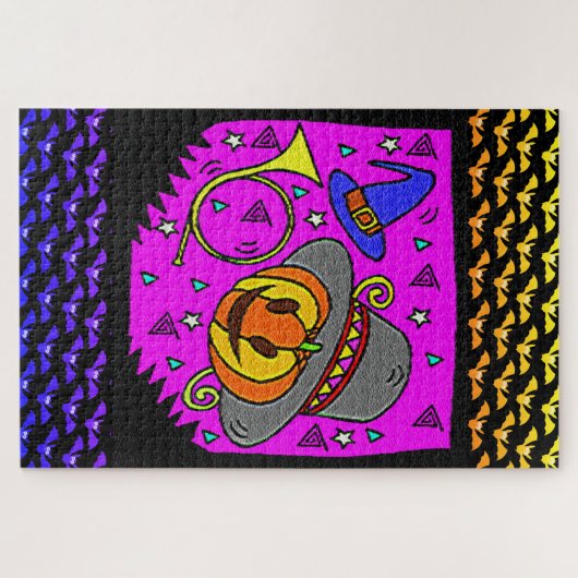 Halloween-Party Jack O'Lantern Bugle Lila Groß Puzzle (Horizontal)