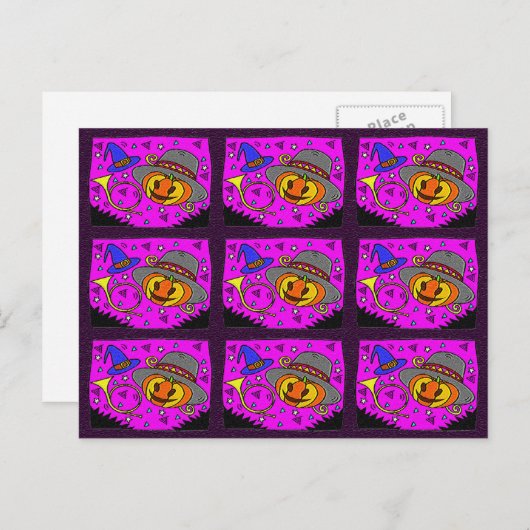 Halloween-Party, Jack O'Lantern und Muster Bugle Einladungspostkarte (Vorne/Hinten)