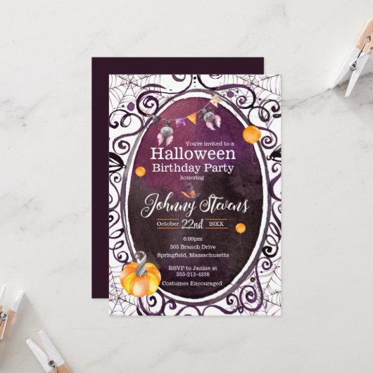 Halloween-Party Karte (Vorderseite/Rückseite Beispiel)