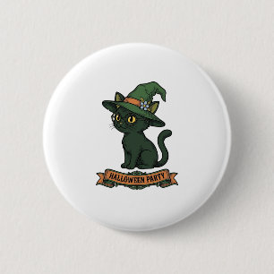 Halloween-Party-Katze Vintage-Vektordesign_1 Button