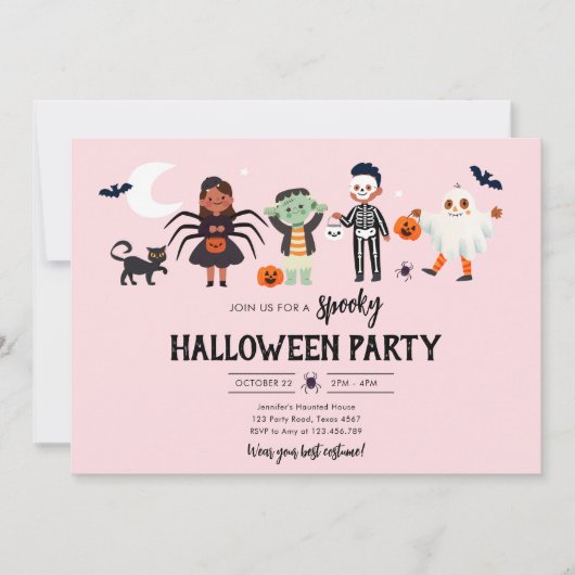 Halloween-Party Kostüm Spooky Kindergeburtstag Einladung (Vorderseite)