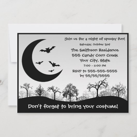 Halloween-Party-Kostüm-Wettbewerb Schwarzweiss Einladung (Vorderseite)