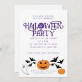 Halloween-Party Kürbis Fledermäuse lila Text Einladung (Vorne/Hinten)