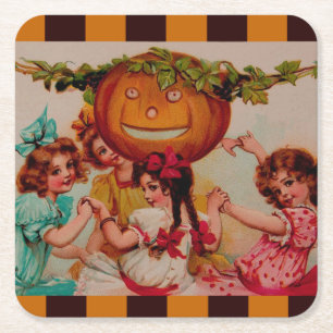 Halloween-Party Kürbis vintage Rechteckiger Pappuntersetzer