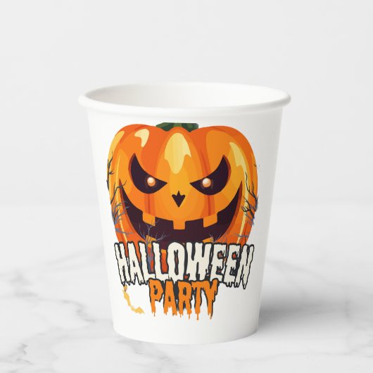 Halloween-Party – Kürbisgesicht-Design Pappbecher (Vorderseite)