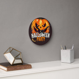Halloween-Party – Kürbisgesicht-Design Runde Wanduhr
