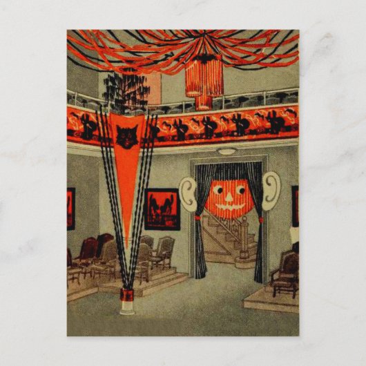 Halloween-Party Kürbislaterne Pumpkin Black Cat Postkarte (Vorderseite)