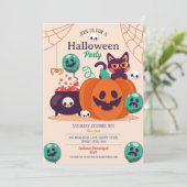 Halloween-Party laden Ghosts Pumpkins Kats Spider Einladung (Stehend Vorderseite)