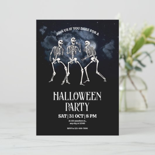 Halloween-Party laden, Halloween Skeleton Party Einladung (Stehend Vorderseite)