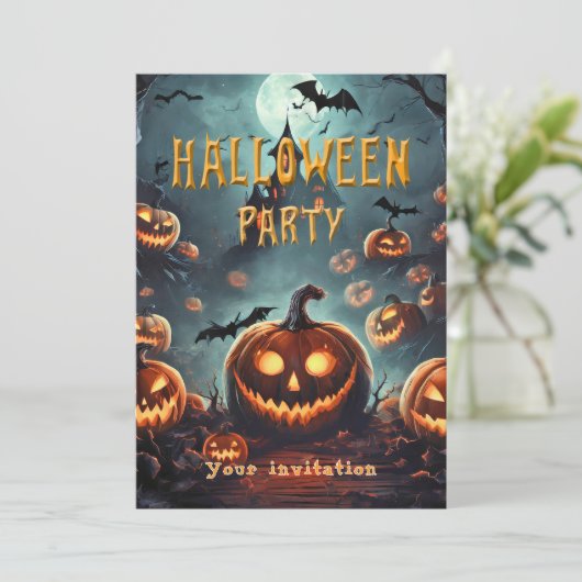 Halloween-Party laden von vielen Jack-O-Lanterns e Einladung (Stehend Vorderseite)
