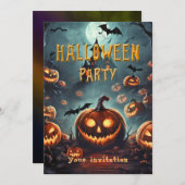 Halloween-Party laden von vielen Jack-O-Lanterns e Einladung (Vorne/Hinten)