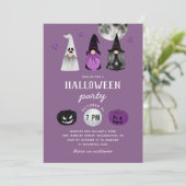 Halloween-Party | Lila Gnome-Hexen und Ghost Einladung (Stehend Vorderseite)
