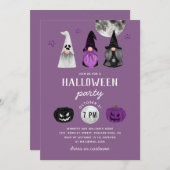 Halloween-Party | Lila Gnome-Hexen und Ghost Einladung (Vorne/Hinten)