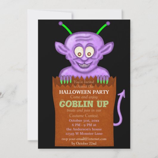 Halloween-Party Lila Goblin Funny Kids Einladung (Vorderseite)