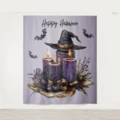 Halloween-Party Lila Kerzen Fledermäuse Spooky Beä Wandteppich (Vorderseite)