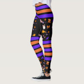 Halloween-Party Lila und orange Streifen Leggings (Links)
