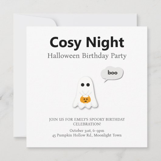 Halloween-Party | Minimales Ghost-Design Feiertagskarte (Vorderseite)