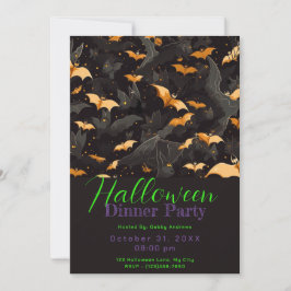 Halloween-Party mit Black and Gold Bats Einladung